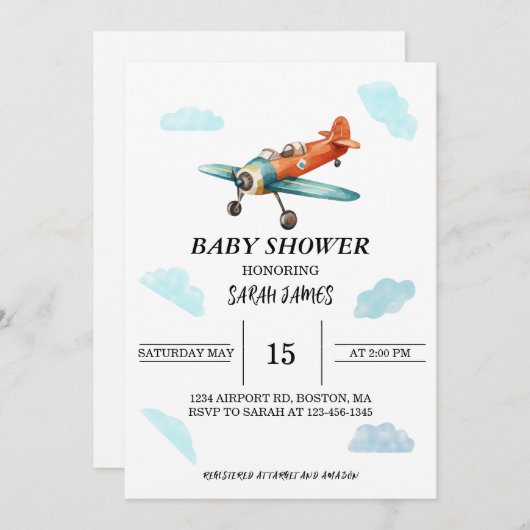 Einladung der Airplane Sky Baby Dusche (Vorne/Hinten)