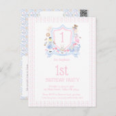 Einladung der Alice im Wunderland Monogramm Wappen Postkarte (Vorne/Hinten)