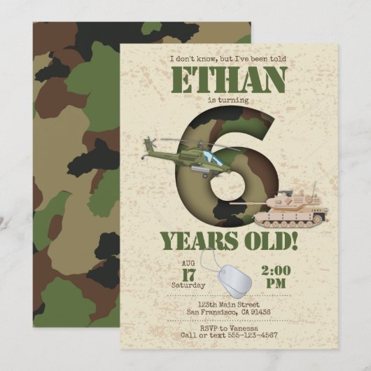 Einladung der Armee - 6. Geburtstag (Vorne/Hinten)