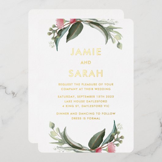 Einladung der australischen Native Gum Blossom Foi (Vorderseite/Rückseite)