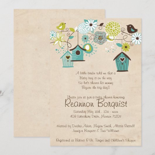 Einladung der Baby-Bird-Dusche (Vorne/Hinten)