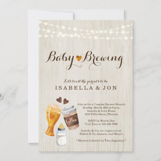 Einladung der Baby Brewing Couple Babydusche (Vorderseite)