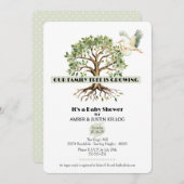 Einladung der Baby-Dusche "Family Tree Stork" (Vorne/Hinten)