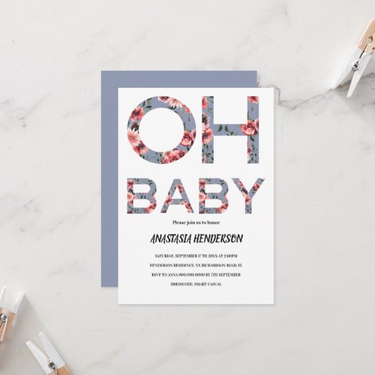 Einladung der Babydusche. (Vorderseite/Rückseite Beispiel)