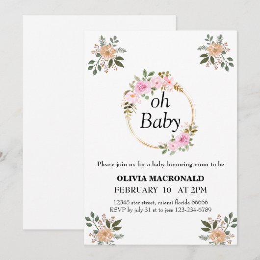 Einladung der Babydusche (Vorne/Hinten)