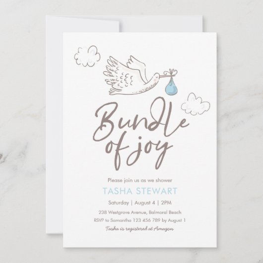 Einladung der Babydusche | Baby Boy Stork (Vorderseite)