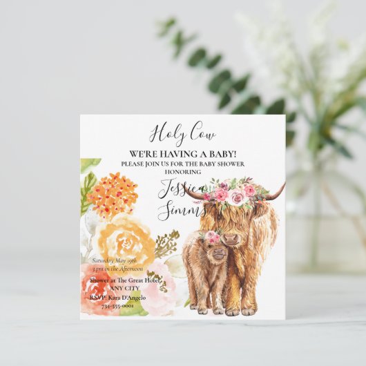 Einladung der Babydusche Boho Highland Calf (Stehend Vorderseite)