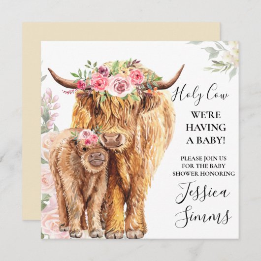 Einladung der Babydusche Boho Highland Calf (Vorne/Hinten)