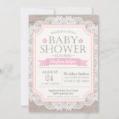Einladung der Babydusche Burlap Pink & Lace (Vorderseite)