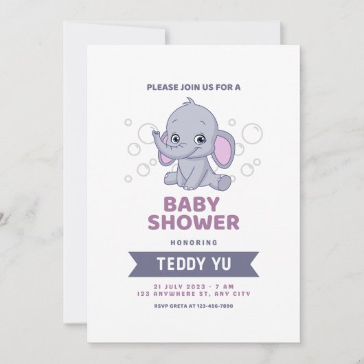 Einladung der Babydusche "Elephant Watercolor" (Vorderseite)