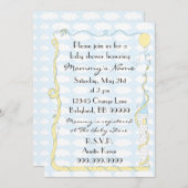 Einladung der Babydusche. Gelb/Blau/Schloss (Vorne/Hinten)