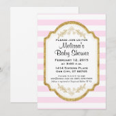 Einladung der Babydusche, Gold, rosa Streifen (Vorne/Hinten)