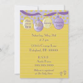 Einladung der Babydusche. Lila/Gold, Punkte/Streif