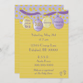 Einladung der Babydusche. Lila/Gold, Punkte/Streif (Vorne/Hinten)