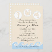 Einladung der Babydusche. Sea Mobile Cream Blue (Vorne/Hinten)