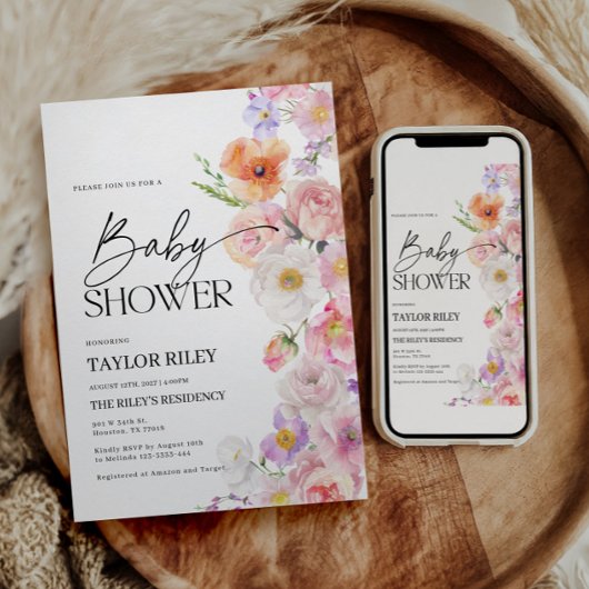 Einladung der Babydusche | Sommerblumeneinladung