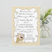 Einladung der Babydusche. Sterne/Baby/Gold/Schwarz (Stehend Vorderseite)