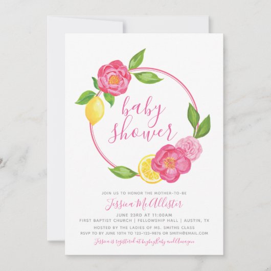 Einladung der Babydusche | Streifen Gelbe Lemon-Ro (Vorderseite)