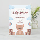 Einladung der Babydusche - Teddybär (Stehend Vorderseite)