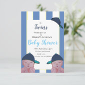 Einladung der Babydusche von Twin Boys in blau/gel (Stehend Vorderseite)