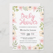 Einladung der Babydusche | Weiße und rosa Blume (Vorne/Hinten)