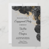 Einladung der Black and Gold Floral Engagement Par (Vorderseite)