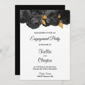 Einladung der Black and Gold Floral Engagement Par (Vorne/Hinten)