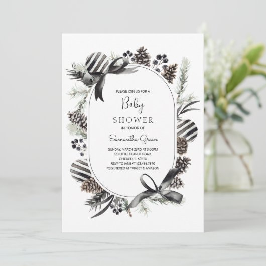 Einladung der Black Christmas Baby Shower (Stehend Vorderseite)