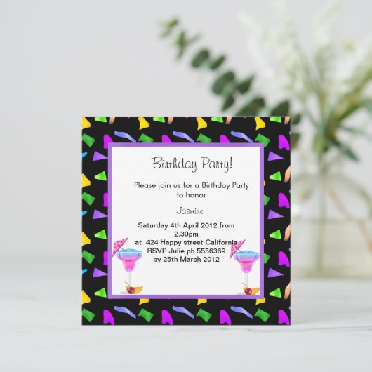 EINLADUNG DER Black Confetti BIRTHDAY (Stehend Vorderseite)