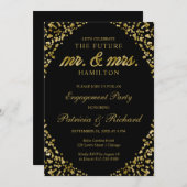 Einladung der Black Gold Confetti-Engagement-Parte (Vorne/Hinten)