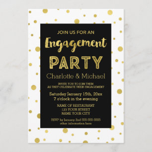 Einladung der Black Gold Confetti-Engagement-Parte