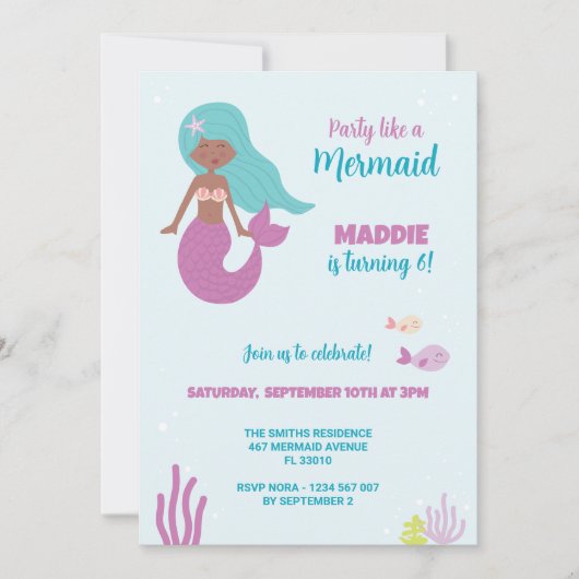 Einladung der Black Mermaid Birthday Party (Vorderseite)