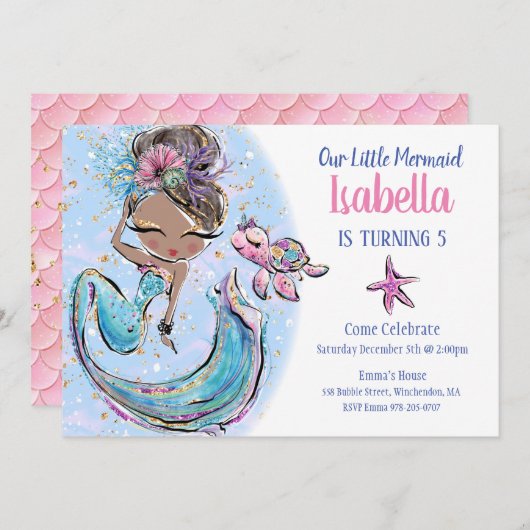 Einladung der Black Mermaid Birthday Party (Vorne/Hinten)