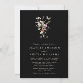 Einladung der Black Monogram Boho Floral Wedding (Vorderseite)