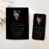 Einladung der Black Monogram Boho Floral Wedding