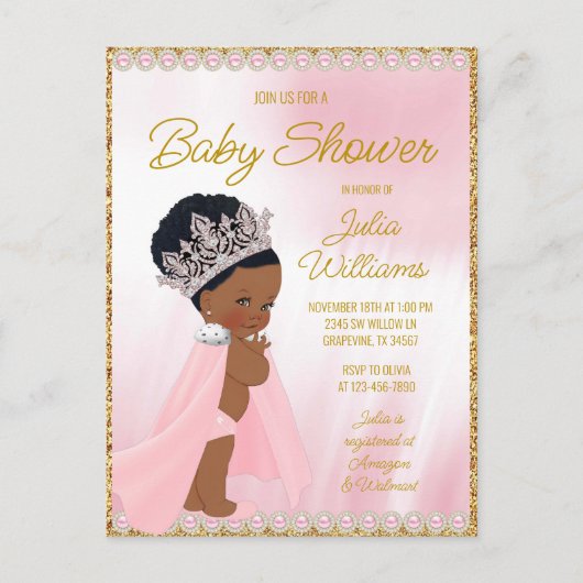 Einladung der Black Princess Baby Dusche Postkarte (Vorderseite)