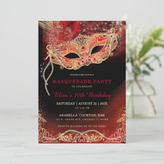 Einladung der Black Red Gold Masquerade (Stehend Vorderseite)