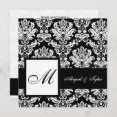 Einladung der Black Wedding Monogram Damask (Vorne/Hinten)