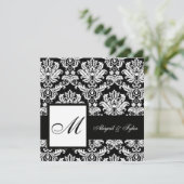 Einladung der Black Wedding Monogram Damask (Stehend Vorderseite)