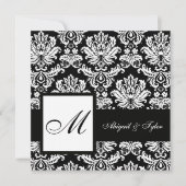 Einladung der Black Wedding Monogram Damask (Vorderseite)