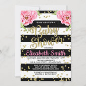 Einladung der Black & White Peony Baby Dusche (Vorderseite)
