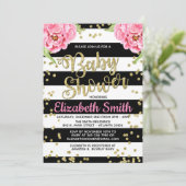 Einladung der Black & White Peony Baby Dusche (Stehend Vorderseite)