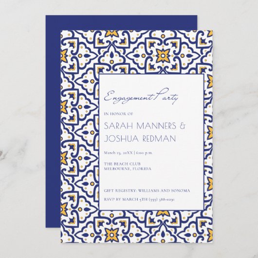 Einladung der Blaue Marokkanische Tile-Engagement- (Vorne/Hinten)