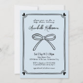 Einladung der Blauen Bow-Babydusche mit Handzeiche (Vorderseite)