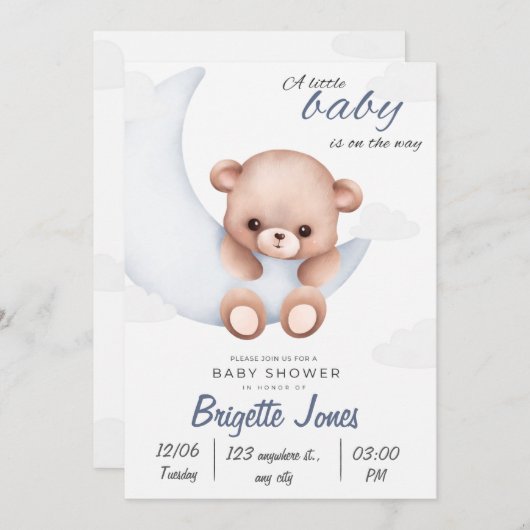 Einladung der Blauen und Weißen Babydusche (Vorne/Hinten)