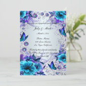 Einladung der Blue Floral and Butterfly Engagement (Stehend Vorderseite)