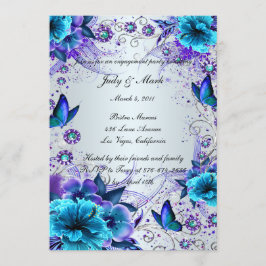 Einladung der Blue Floral and Butterfly Engagement