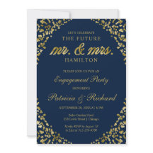 Einladung der Blue Gold Confetti Engagement Party