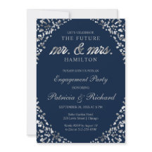 Einladung der Blue Silver Confetti Engagement Part