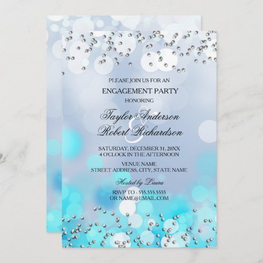 Einladung der Blue Sparkle Lights Engagement Party (Vorne/Hinten)